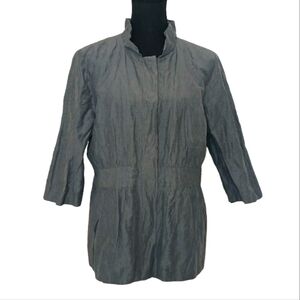 Eileen Fisher Crinkle Cotton Lined 3/4 Sleeve Jacket Women's Sz Med Gray